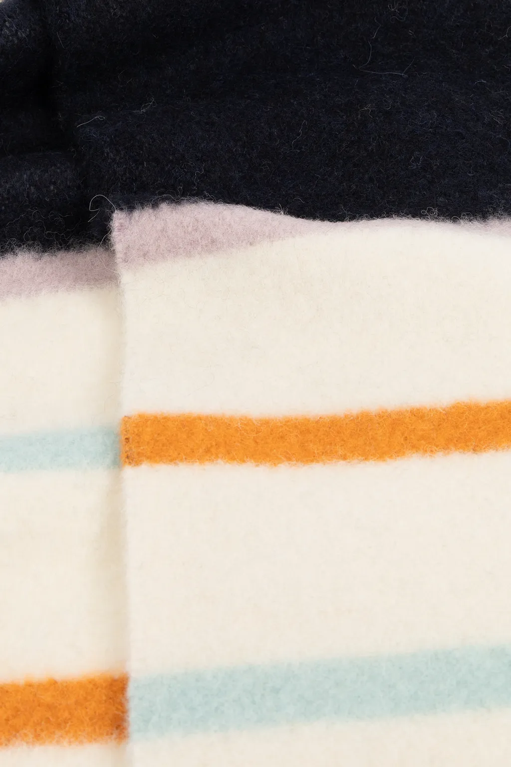 Logo Patch Striped Fringed Scarf
