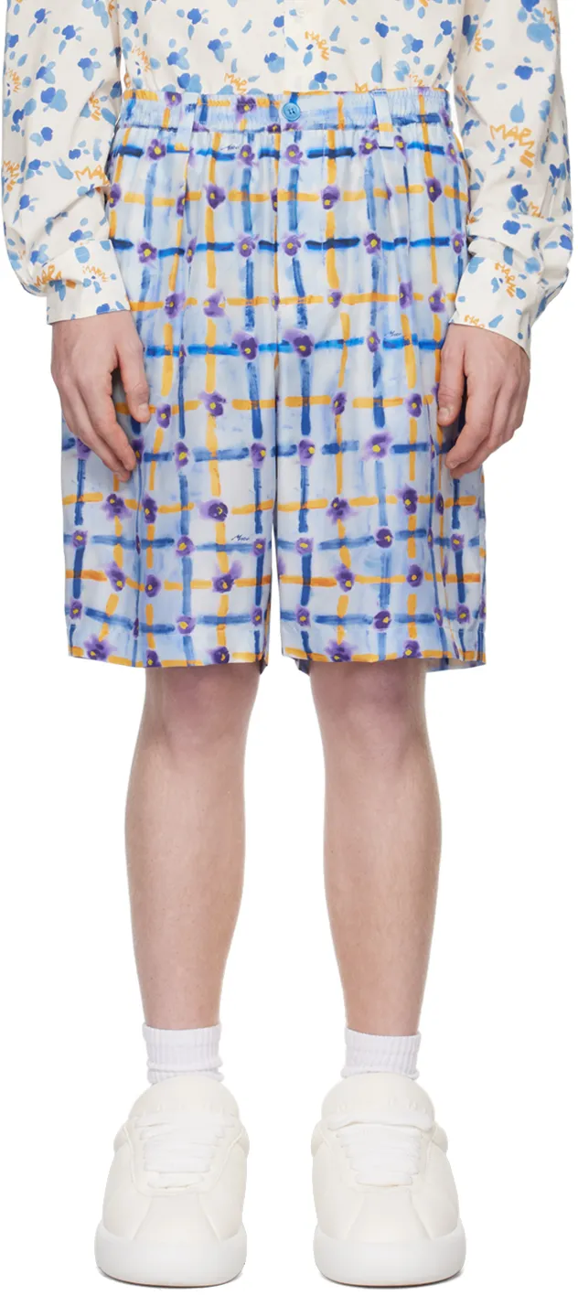 Abstract-Printed Pleated Bermuda Shorts