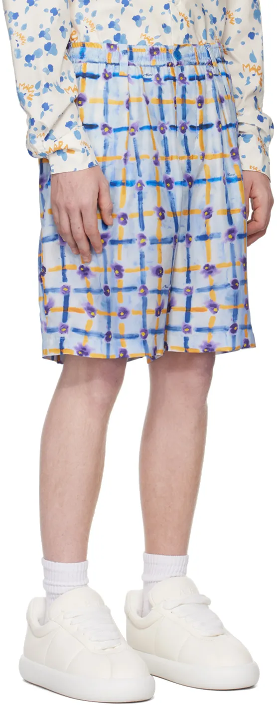Abstract-Printed Pleated Bermuda Shorts