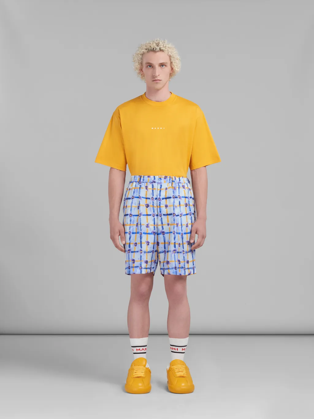 Abstract-Printed Pleated Bermuda Shorts