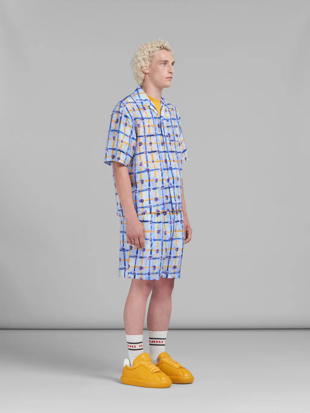 Abstract-Printed Pleated Bermuda Shorts