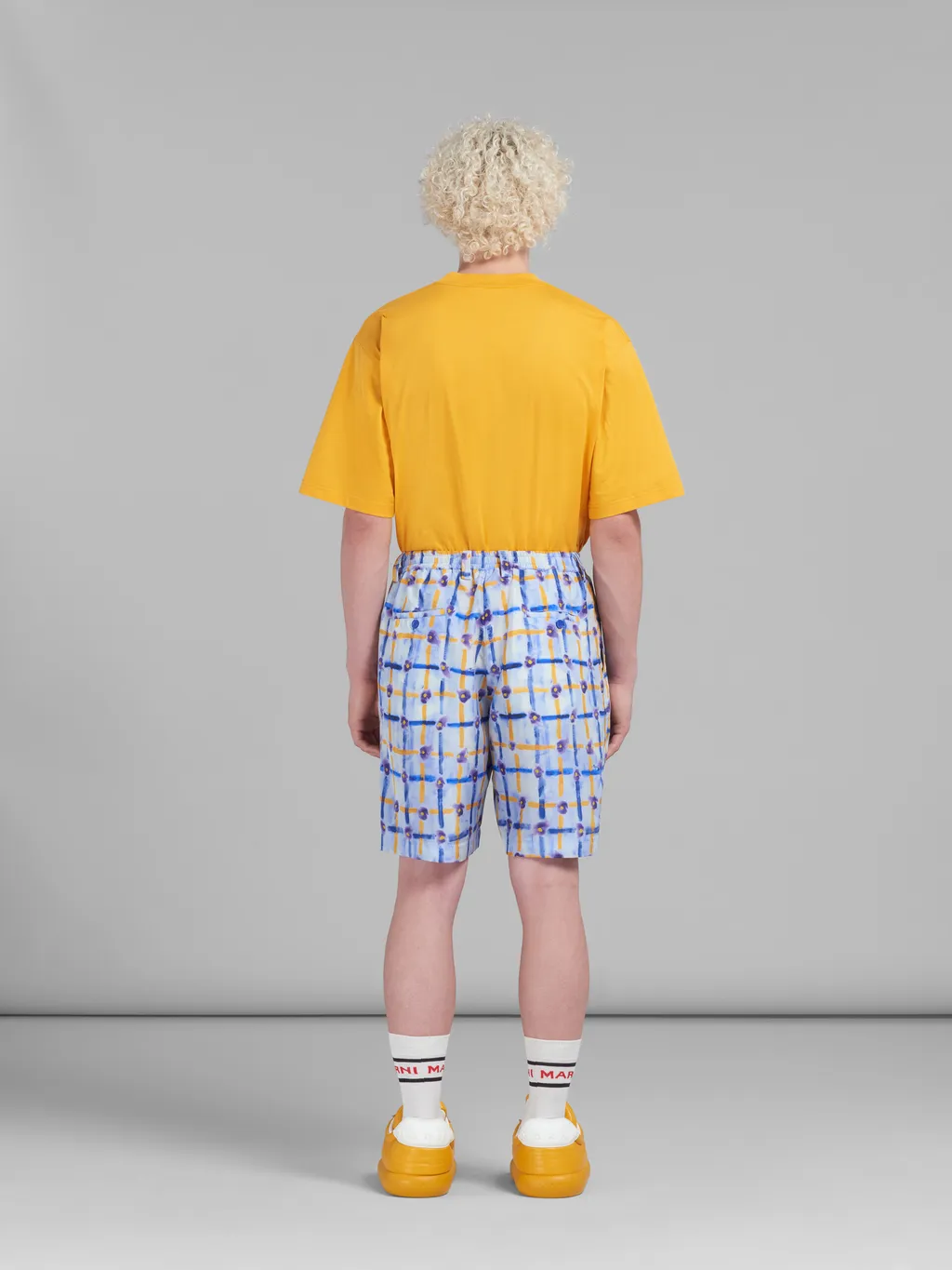 Abstract-Printed Pleated Bermuda Shorts