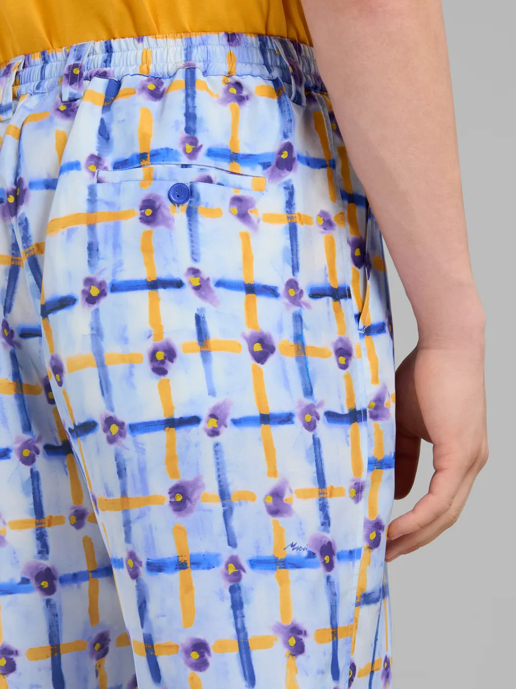 Abstract-Printed Pleated Bermuda Shorts