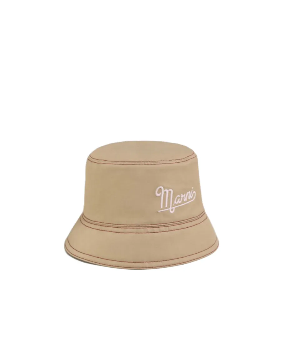 Beige Linen And Cotton Bucket Hat With Marni Embroidery