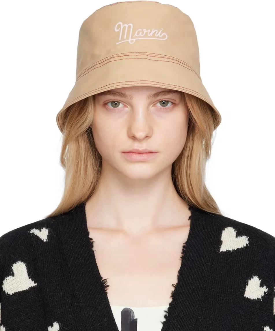 Beige Linen And Cotton Bucket Hat With Marni Embroidery