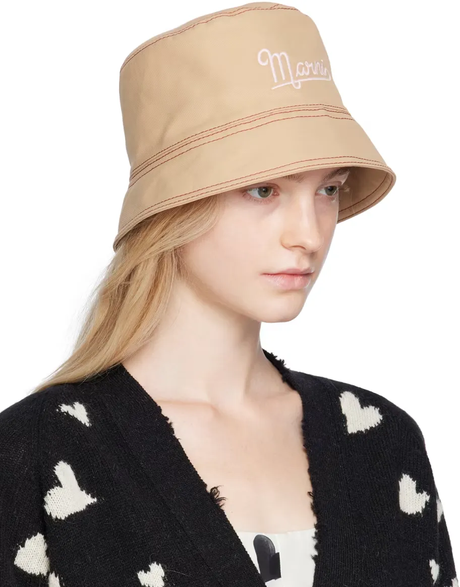 Beige Linen And Cotton Bucket Hat With Marni Embroidery