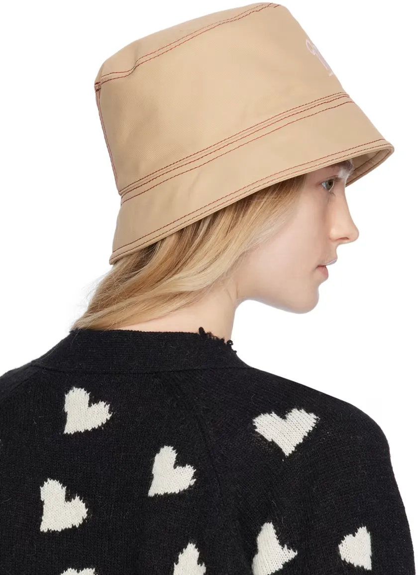 Beige Linen And Cotton Bucket Hat With Marni Embroidery