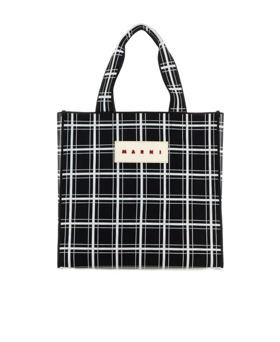 Logo Patch Checked Tote Bag