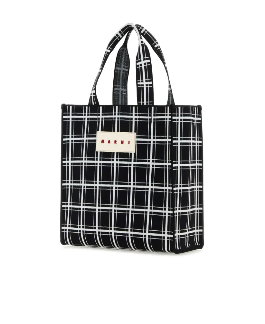 Logo Patch Checked Tote Bag