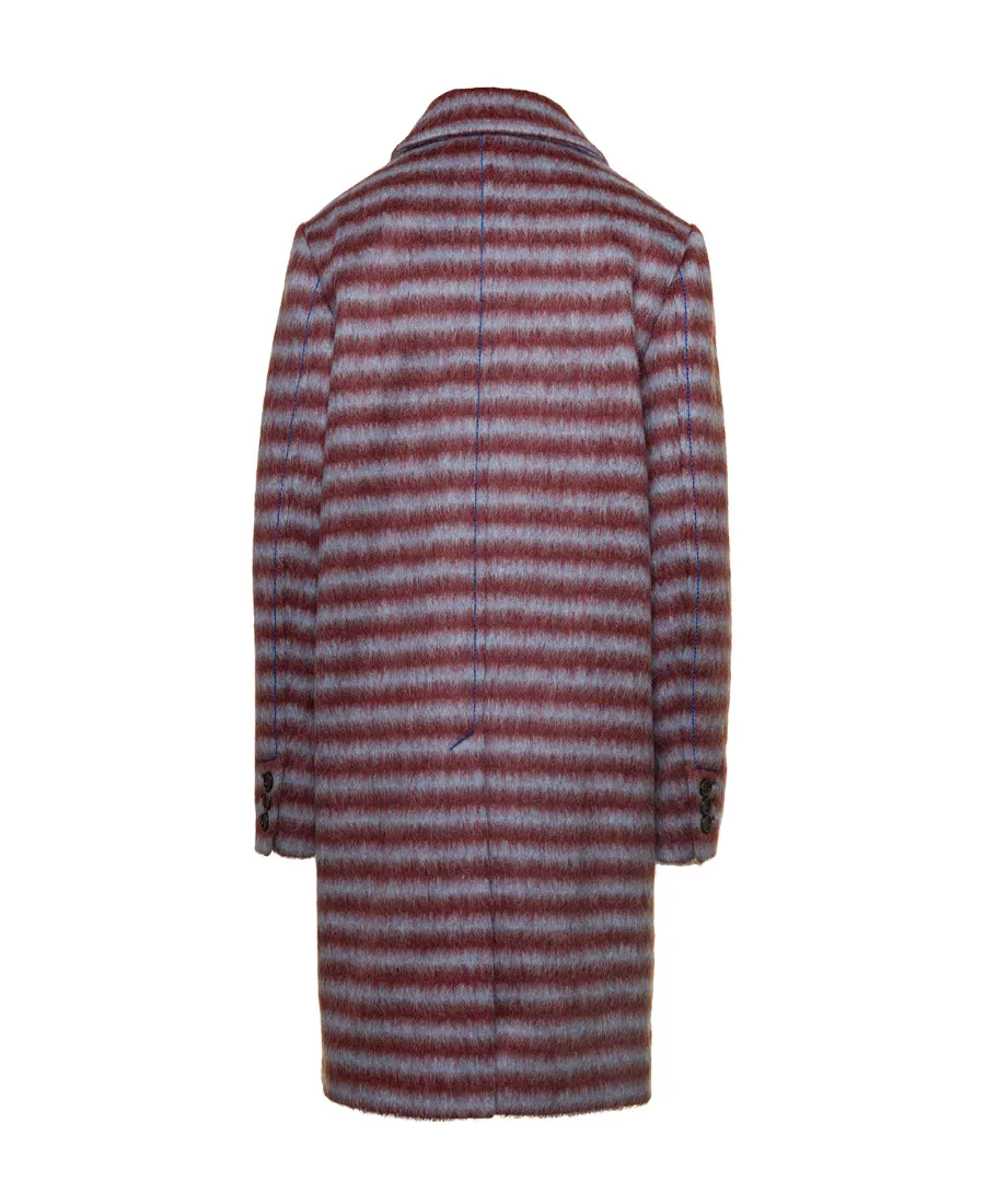 Logo Patch Single Breasted Striped Coat