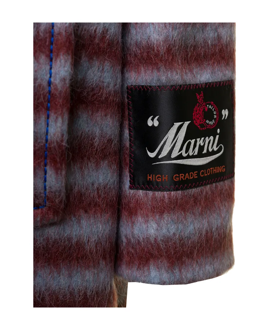 Logo Patch Single Breasted Striped Coat