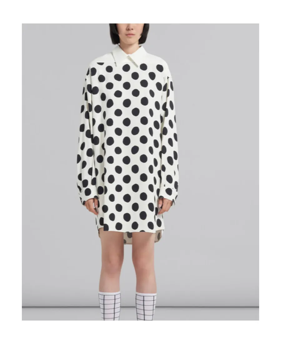 Polka Dot-Print Long-Sleeved Mini Dress