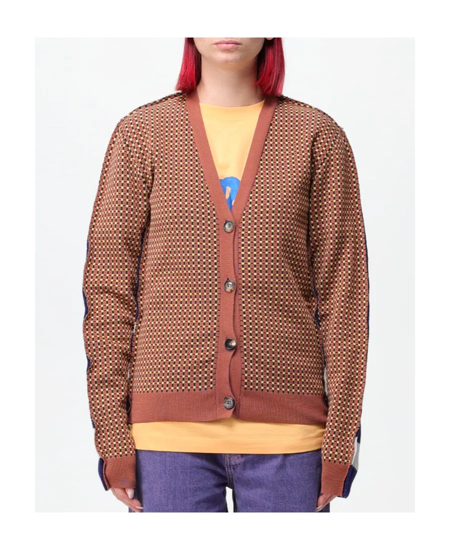 Graphic-Printed V-Neck Buttoned Cardigan