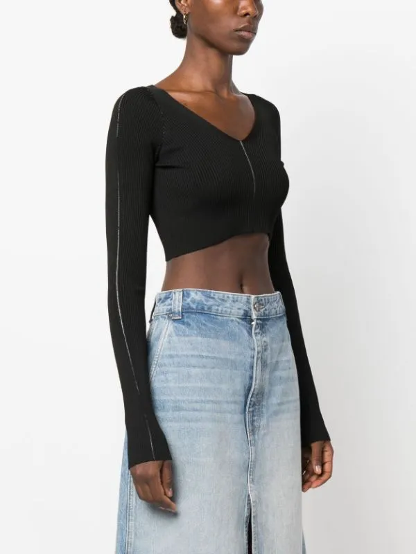 V-Neck Cropped Knitted Top