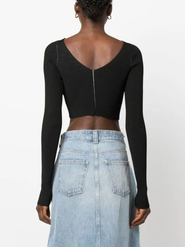 V-Neck Cropped Knitted Top