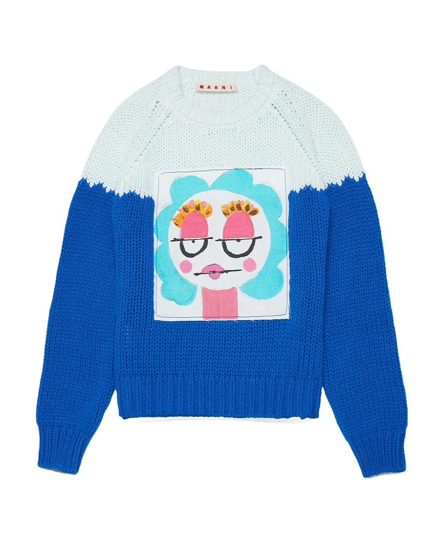 Cotton Blend Jumper With Printed Face