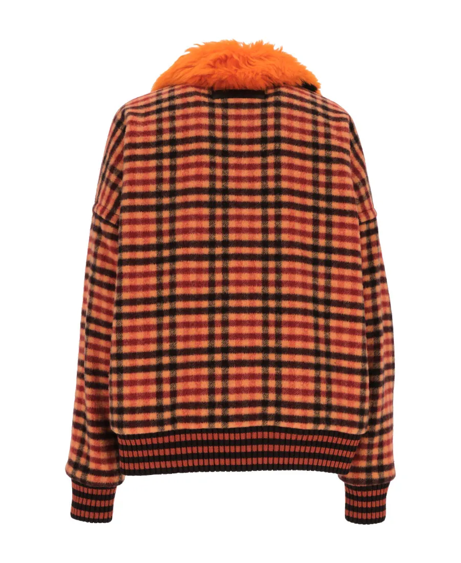 Shearling-Trim Checked Bomber Jacket
