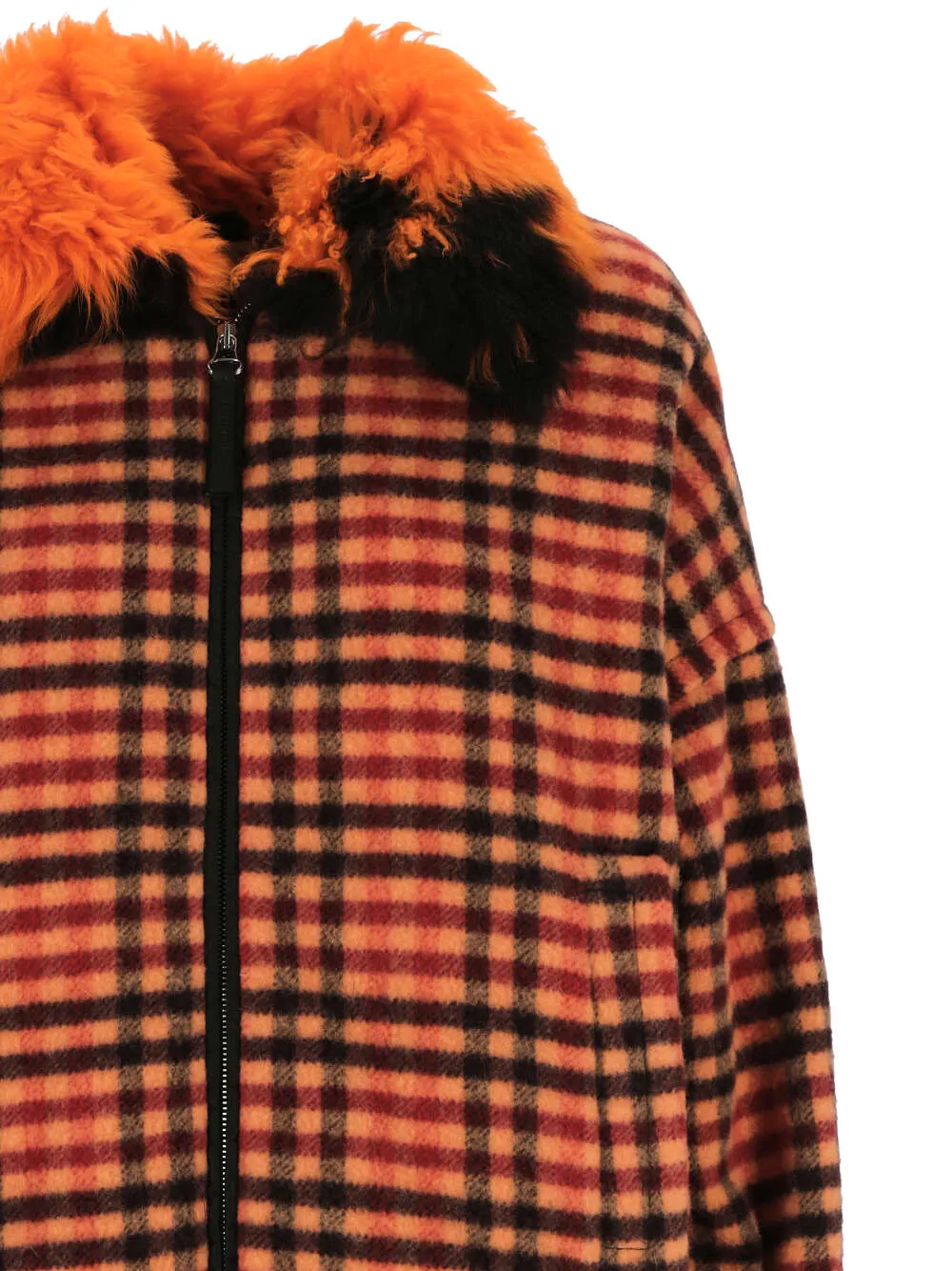 Shearling-Trim Checked Bomber Jacket