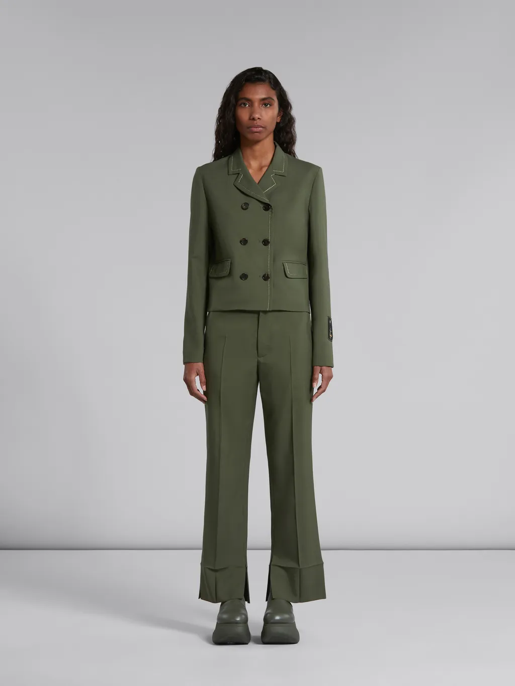 Green Wool Trousers With Pressed Pleats