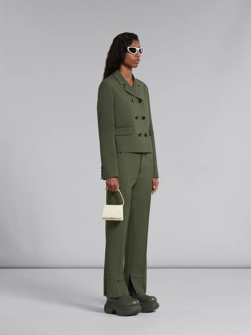 Green Wool Trousers With Pressed Pleats