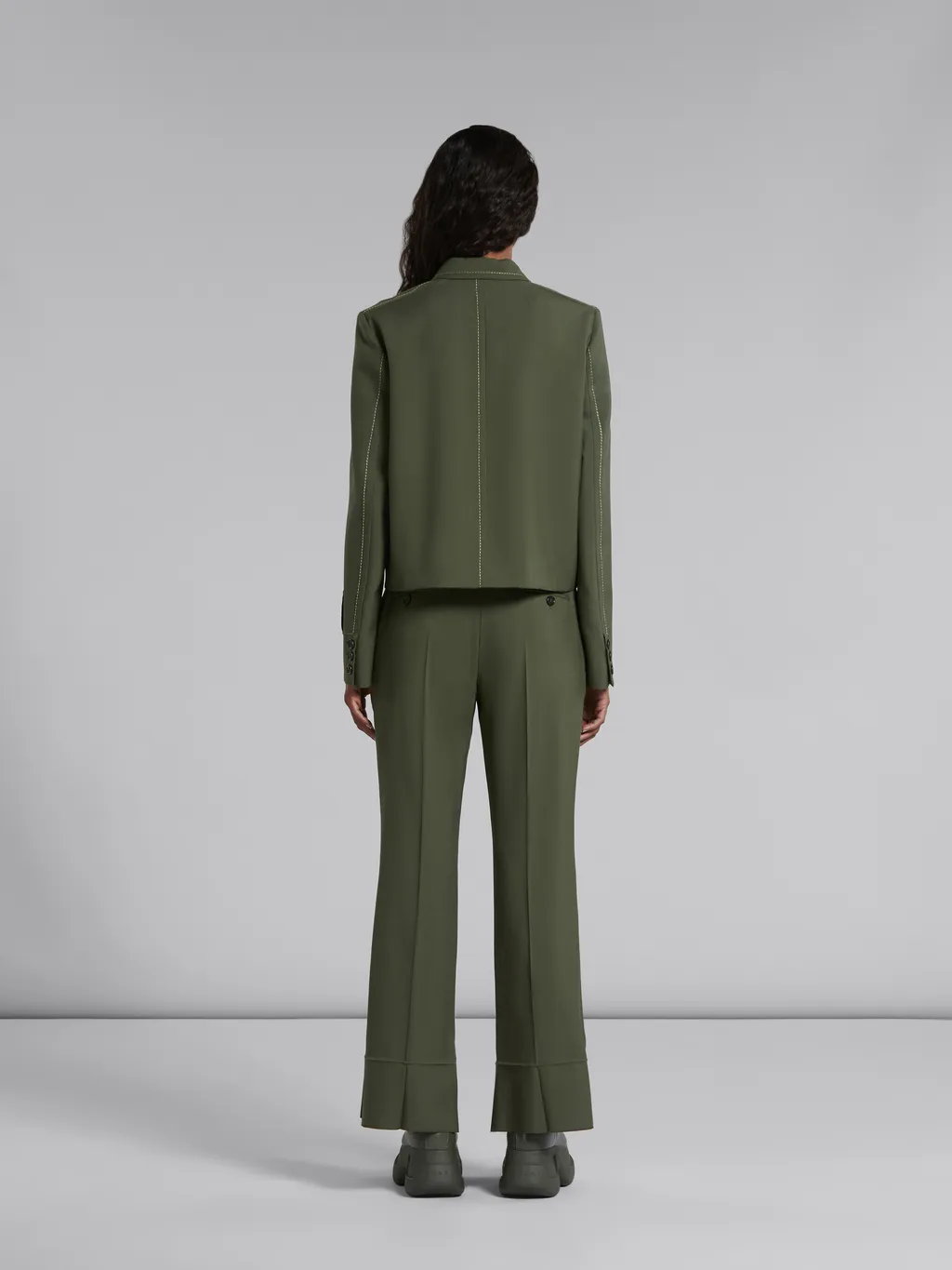 Green Wool Trousers With Pressed Pleats