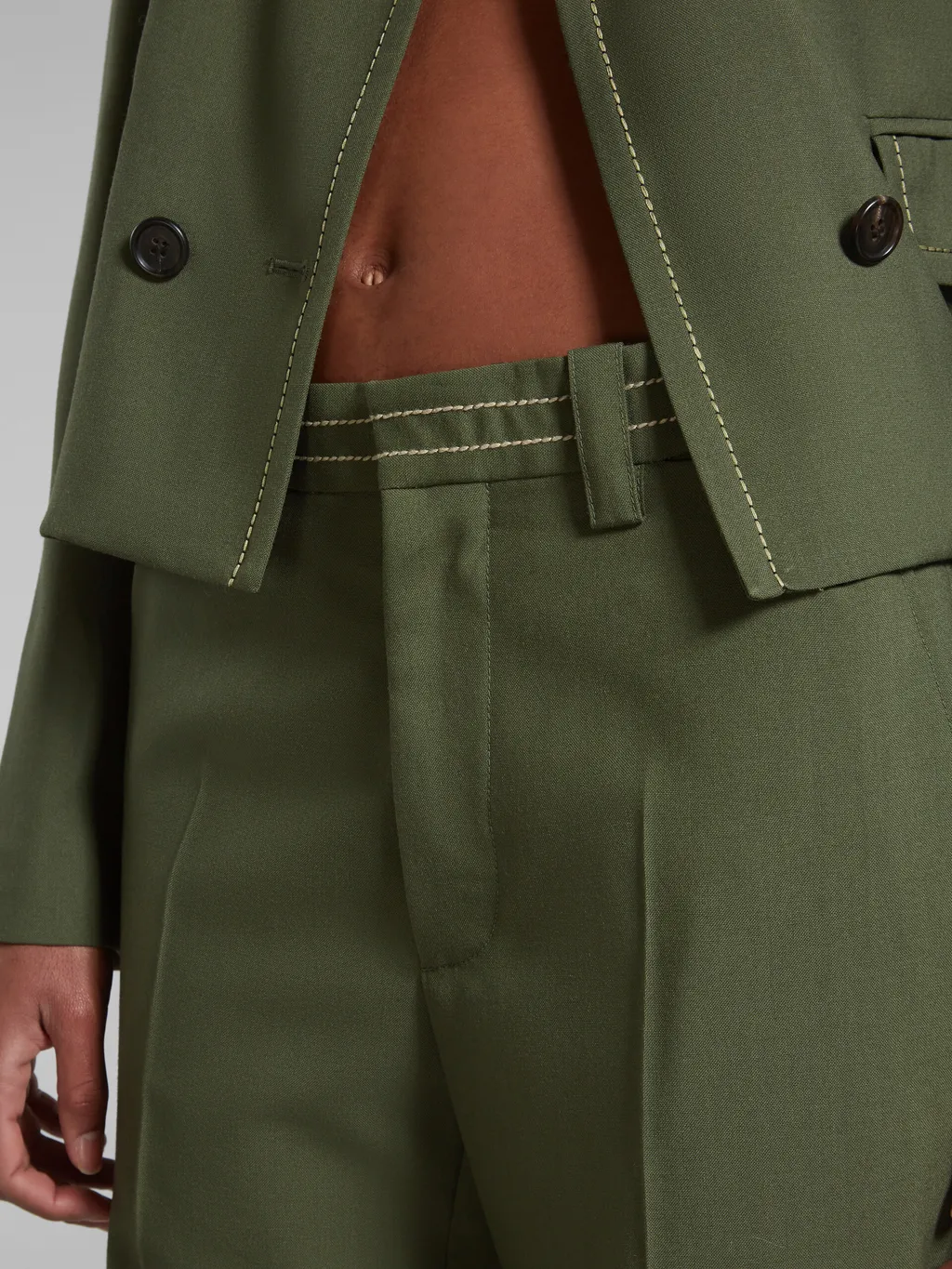 Green Wool Trousers With Pressed Pleats