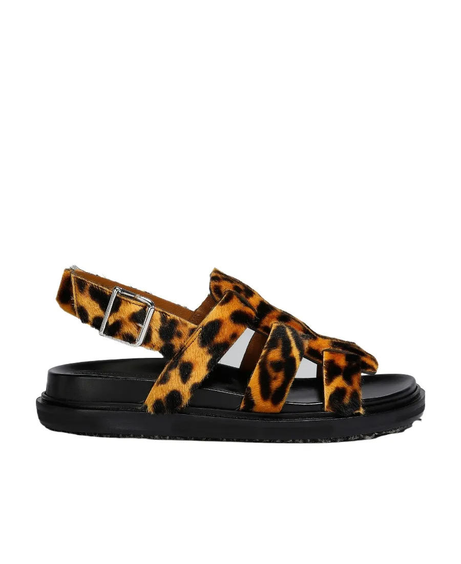 Leopard-Print Short-Hair Shearling Gladiator Sandal