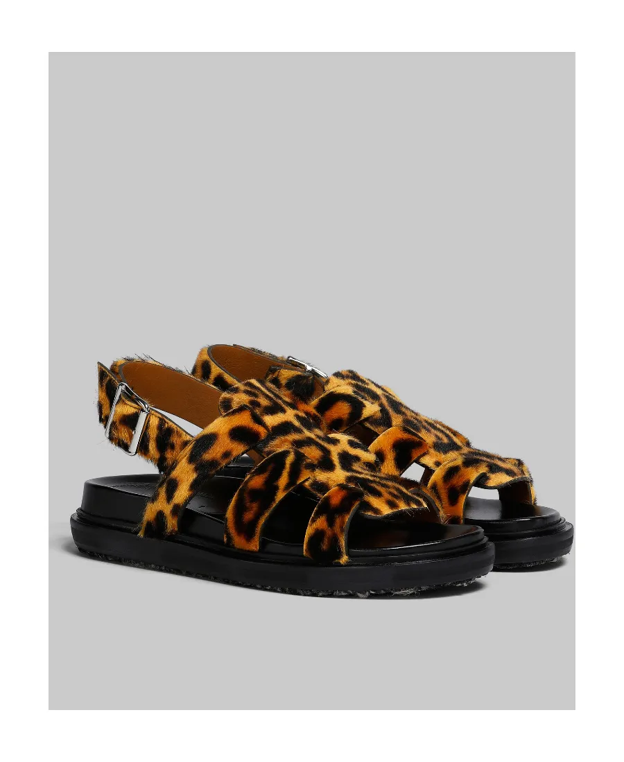 Leopard-Print Short-Hair Shearling Gladiator Sandal