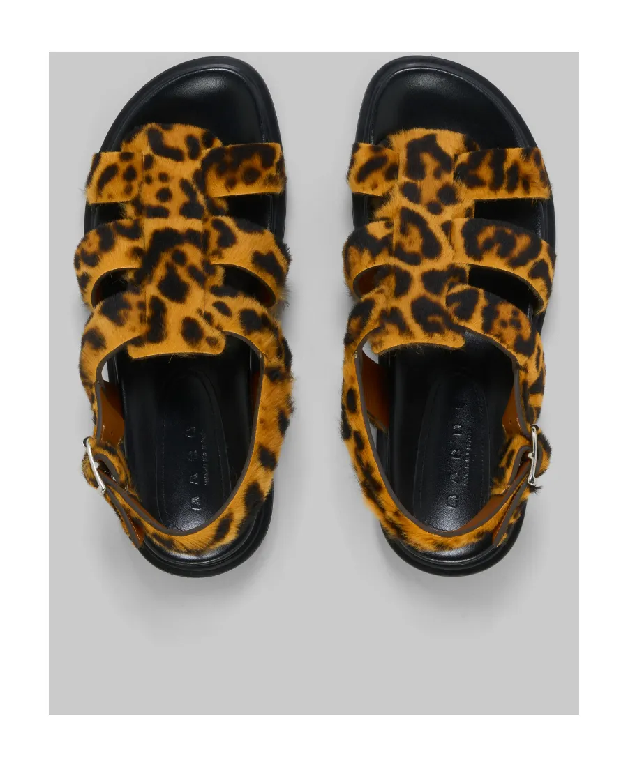Leopard-Print Short-Hair Shearling Gladiator Sandal