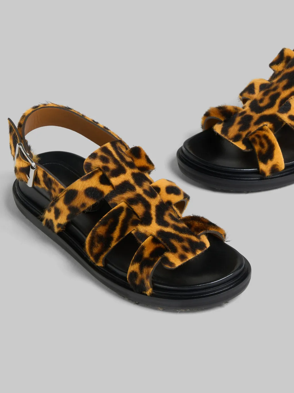 Leopard-Print Short-Hair Shearling Gladiator Sandal