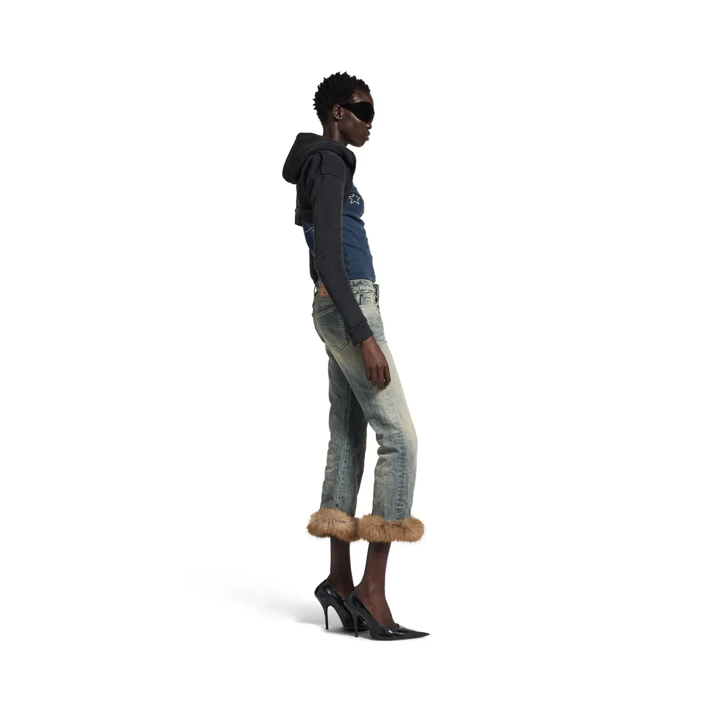 Fur Trim Flared Capri Pants