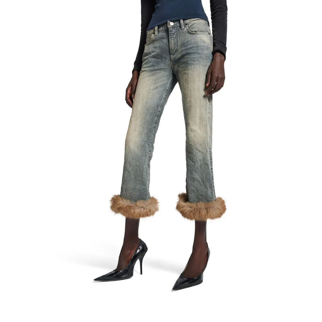 Fur Trim Flared Capri Pants