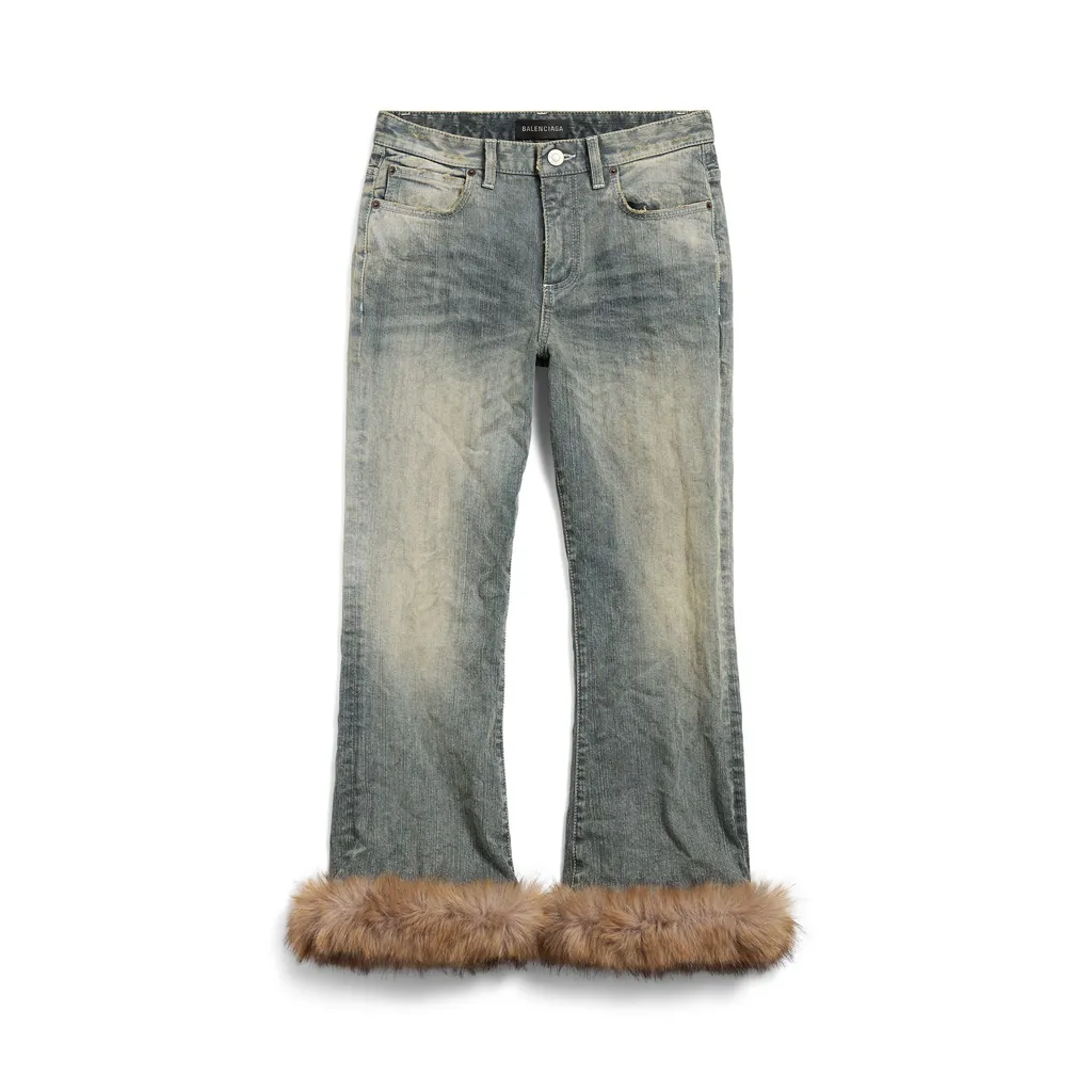 Fur Trim Flared Capri Pants