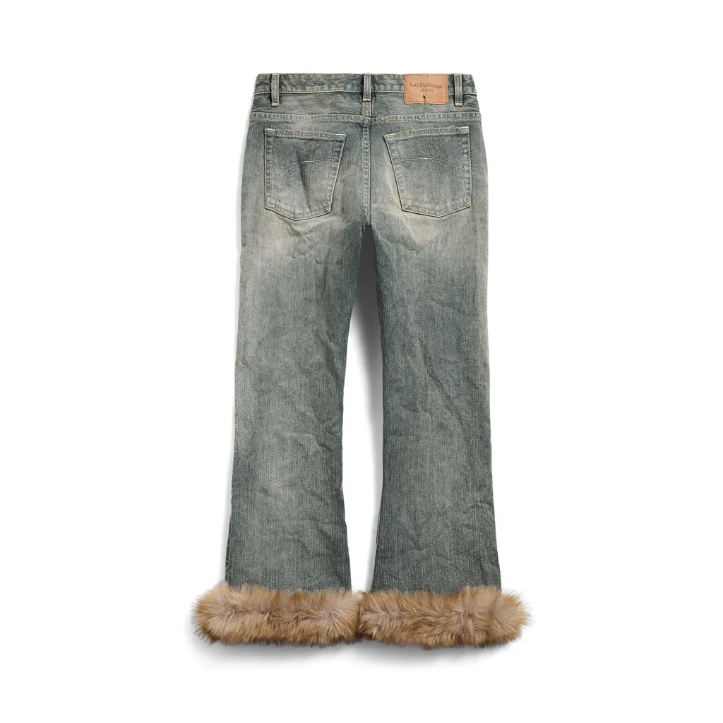 Fur Trim Flared Capri Pants