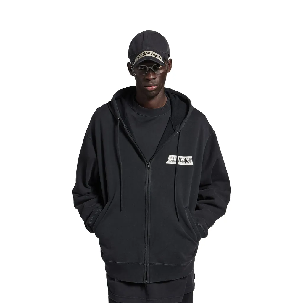 Masking Tape Oversized Zip-Up Hoodie