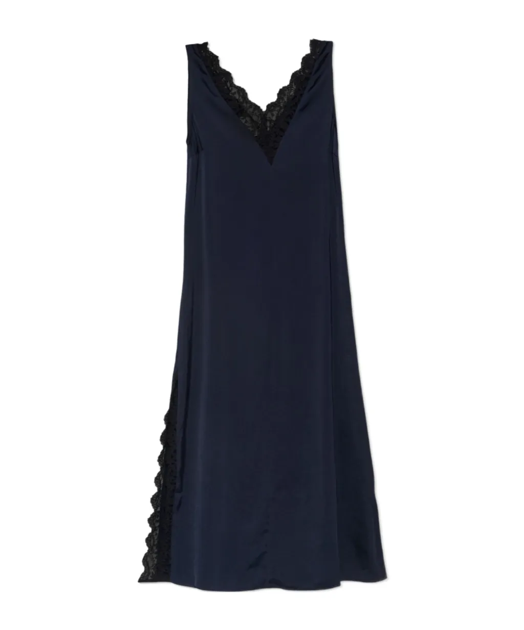 Lace-Trim V-Neck Midi Dress