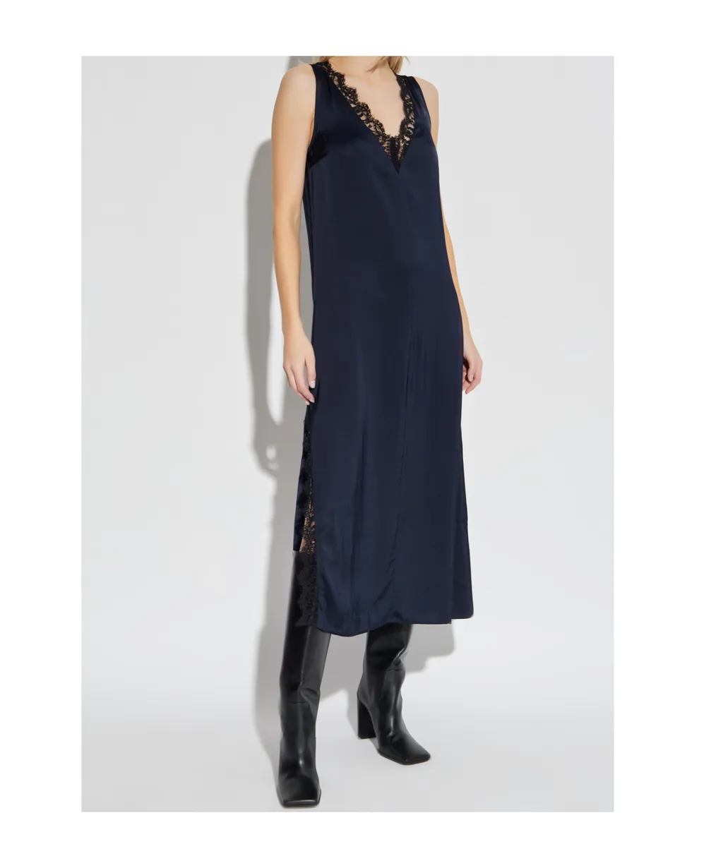 Lace-Trim V-Neck Midi Dress