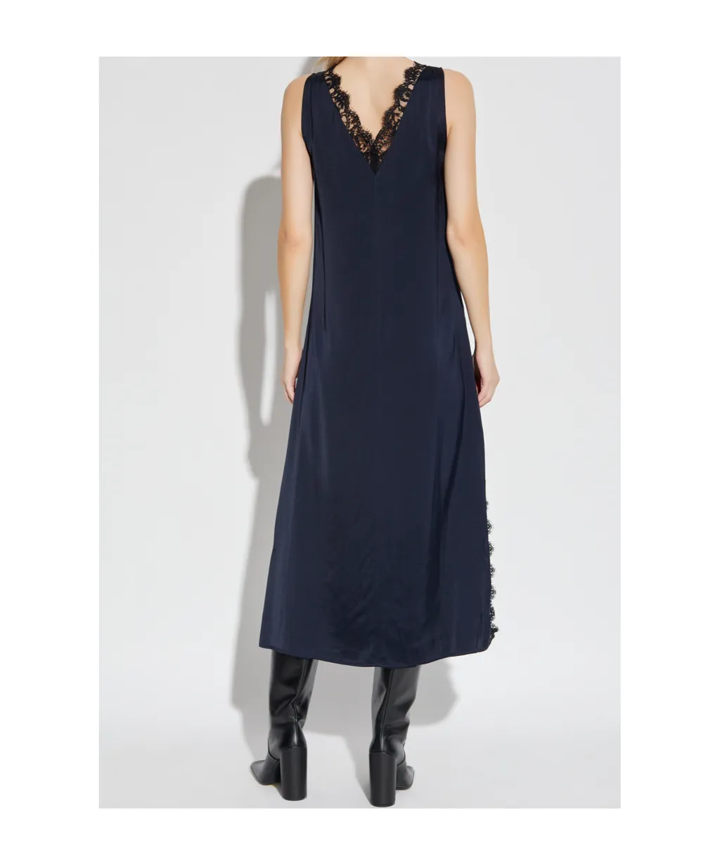 Lace-Trim V-Neck Midi Dress