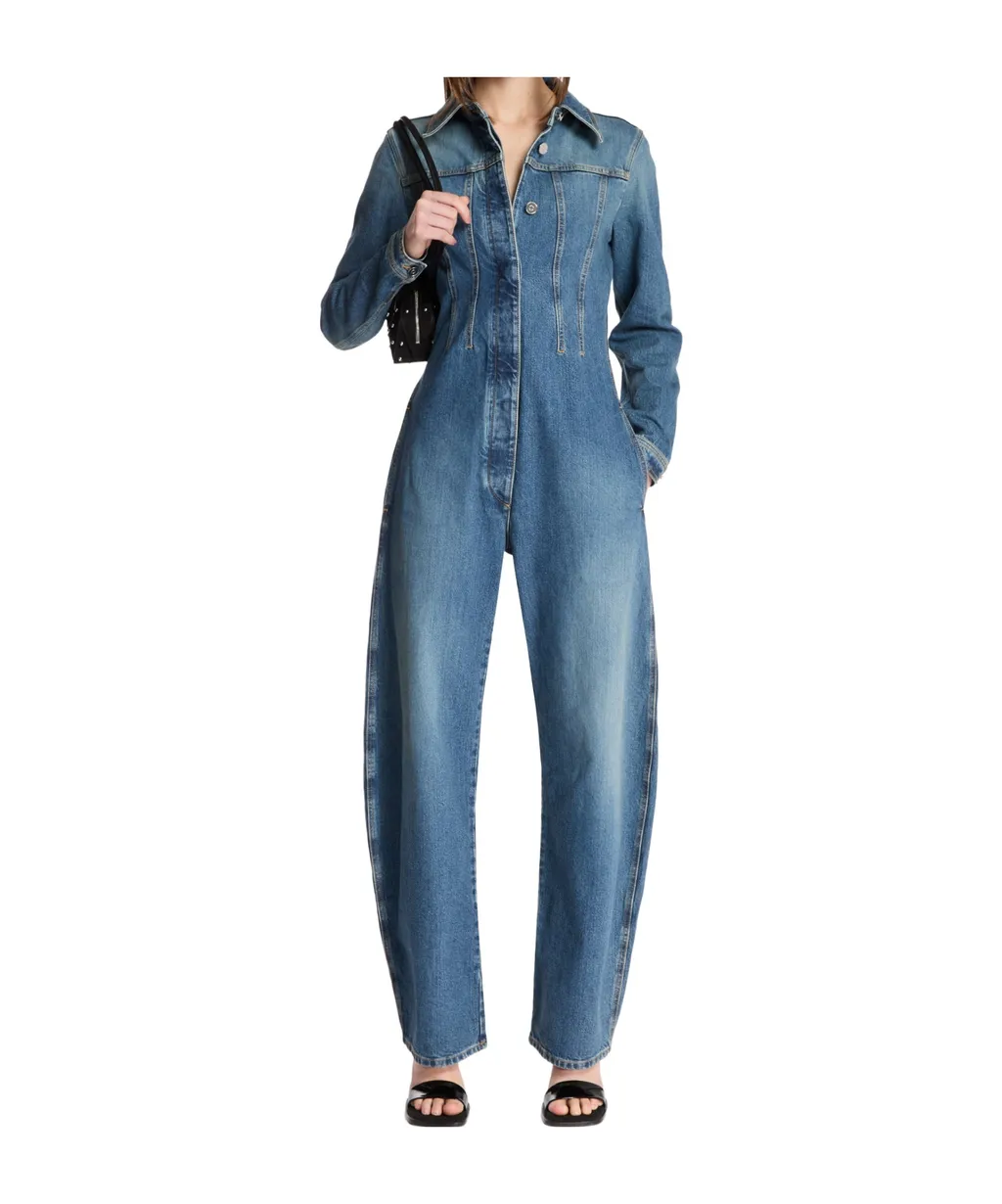 Fitted Waist Denim Jumpsuit