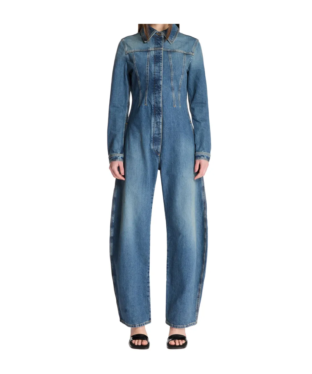 Fitted Waist Denim Jumpsuit