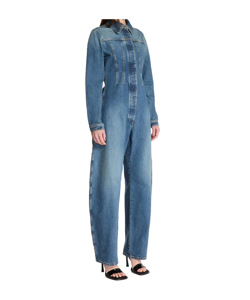Fitted Waist Denim Jumpsuit