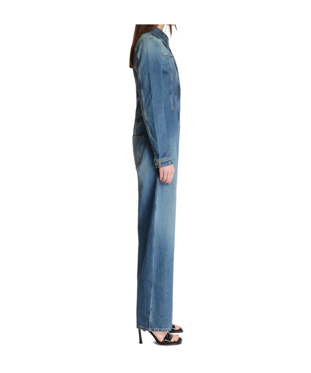Fitted Waist Denim Jumpsuit