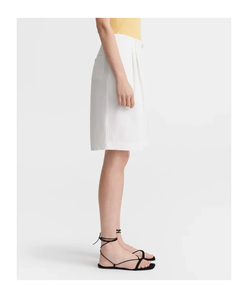 Twill Pleated Bermuda Shorts