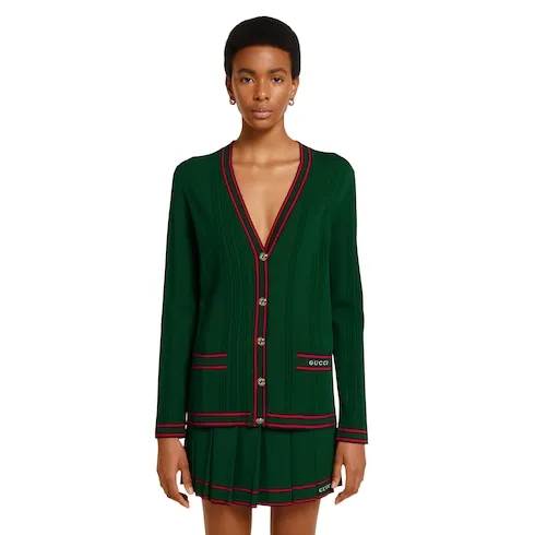 Cardigan With Striped Trim