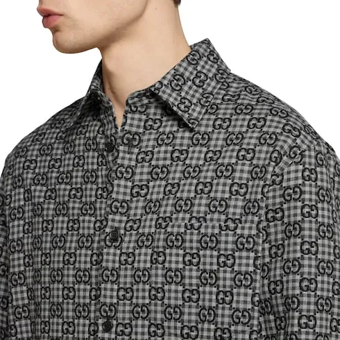 Gg Gingham Cotton Wool Jacquard Shirt