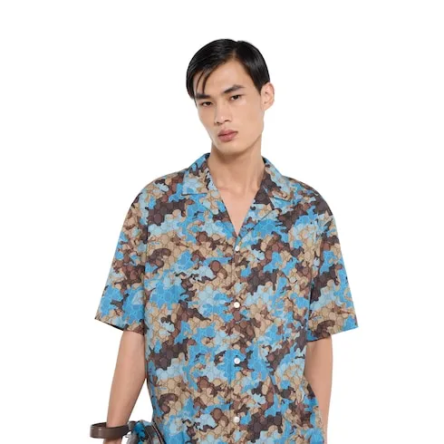 Printed Cotton Poplin Bowling Shirt