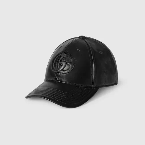 Leather Baseball Hat With Double G