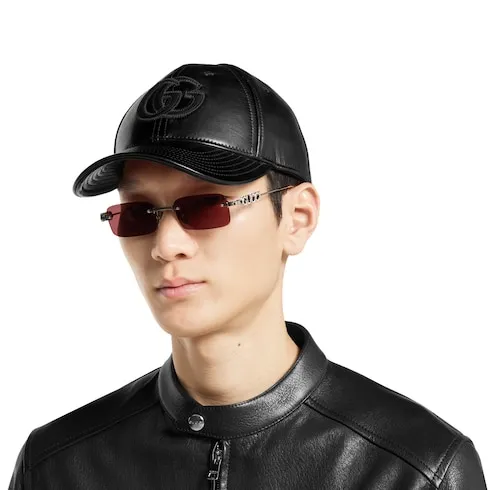Leather Baseball Hat With Double G