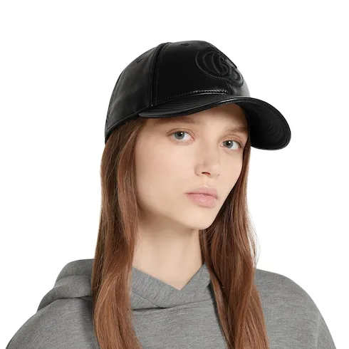 Leather Baseball Hat With Double G