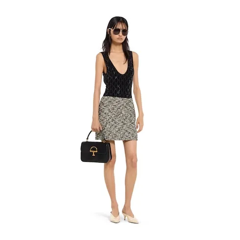 Laminated Bouclé Fabric Skirt